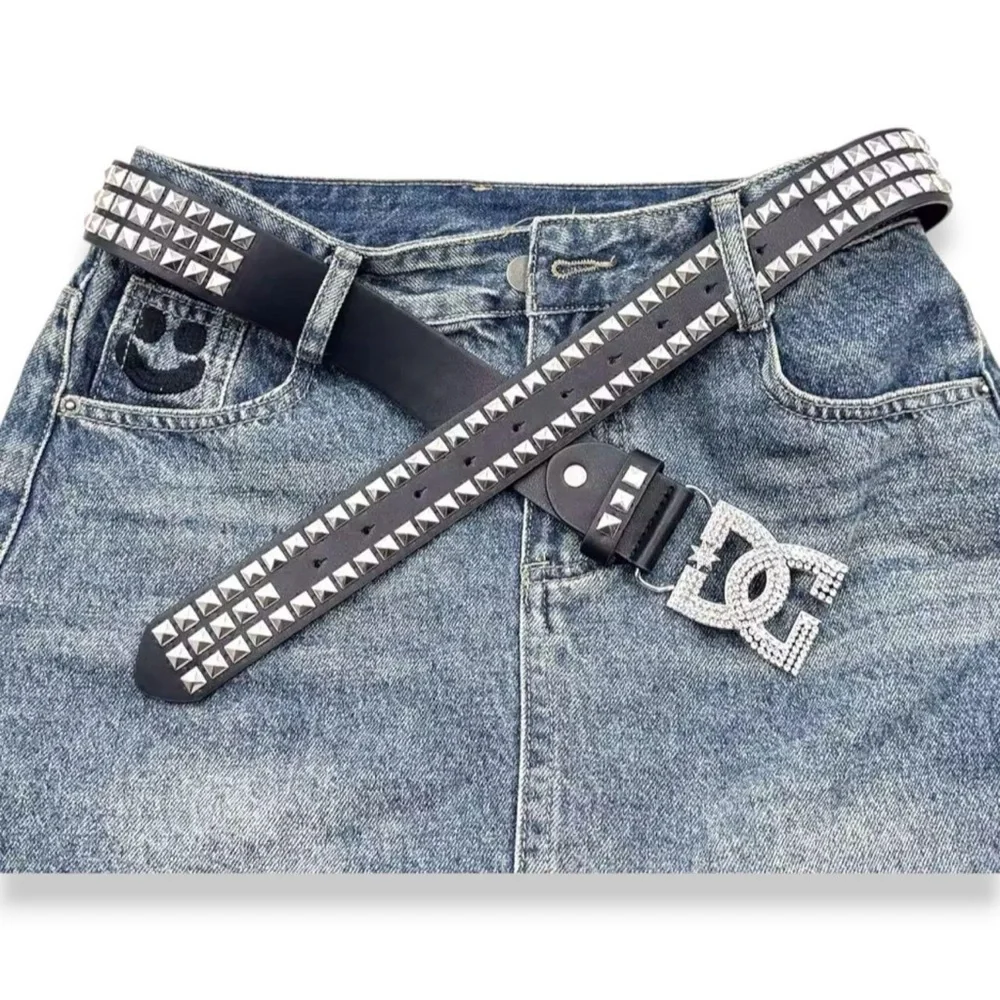 Black Rhinestone Y2K Vintage Emo Studded DC Belt